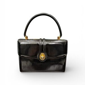 Vintage 1970s Gucci Black Box Calf leather, Top Handle Bag, made in Italy